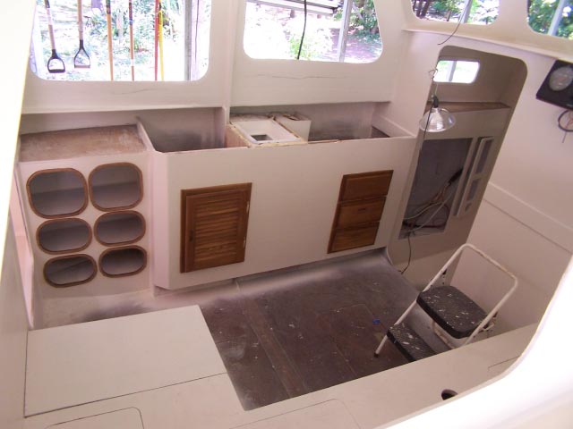Interior views
Galley area on port side, note ice box @ center

