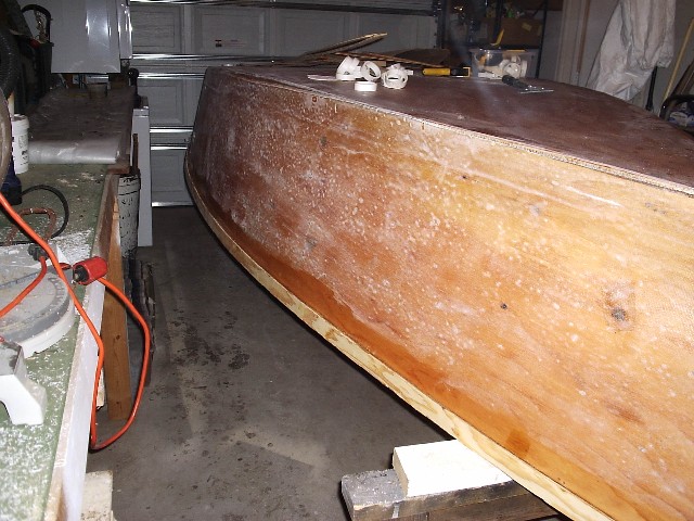 Portside, sanded . . . my problem child side . . . needs more sanding and another coat of epoxy.
