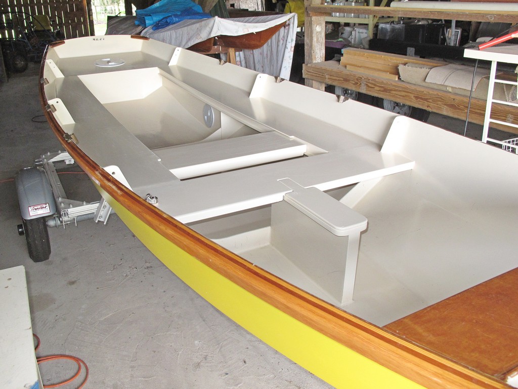 Side seat modification view
Shows side seats and movable center seat. Side seats added to facilitate balance when sailing. 
