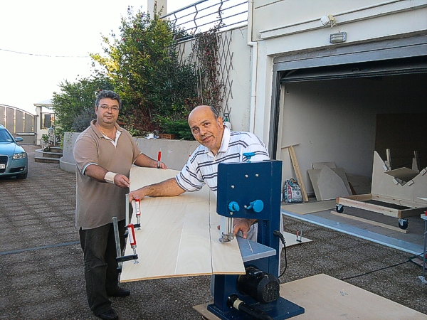Kostas and I cutting panels on Table Jig Shaw.
