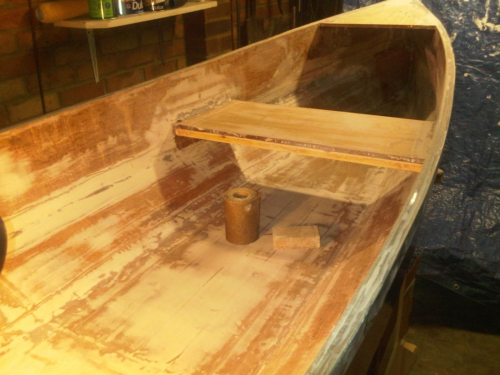 Sanding inside canoe 2
